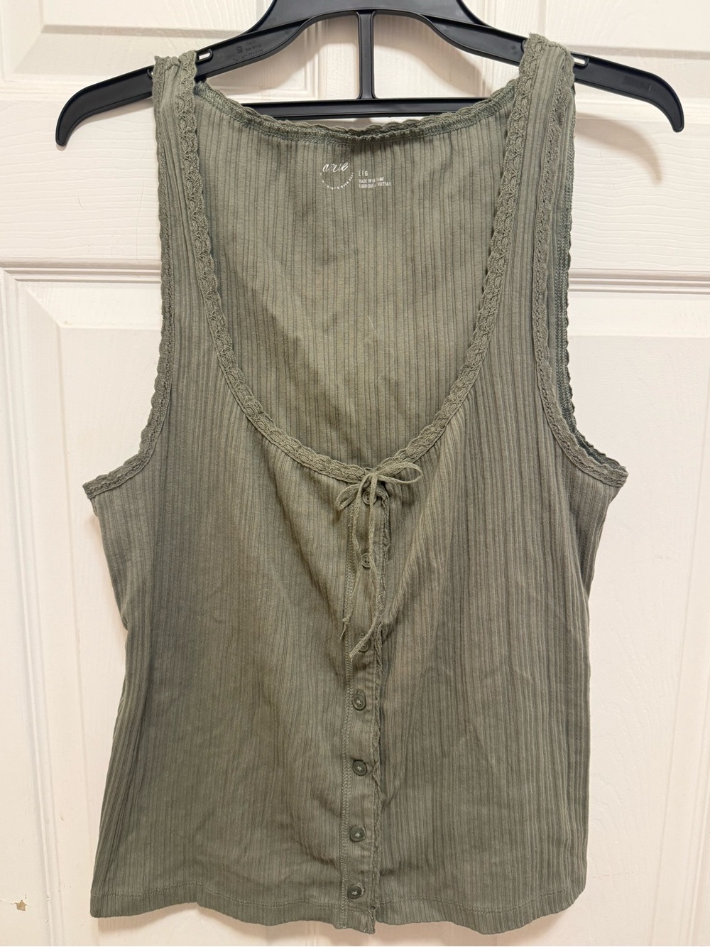 aerie Olive Ribbed Tank with Front Tie